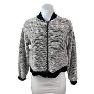 Marine Layer Birdseye Black White Full Zip Cropped Bomber Coat Jacket Size M